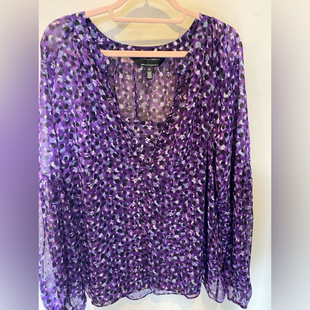 White House Black Market Purple Printed Long-Sleeve Blouse